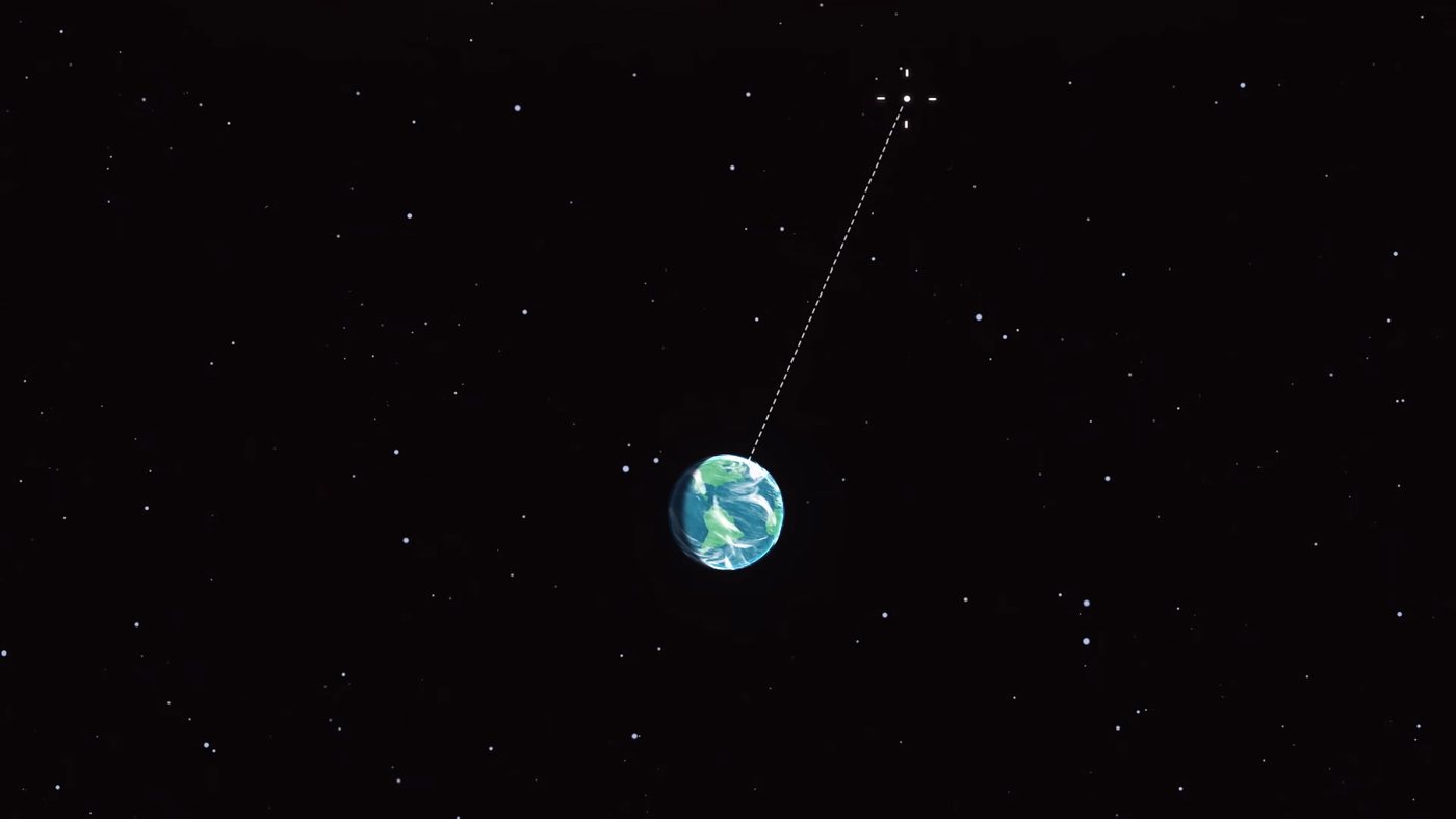 Diagram showing a line from Earth out to Polaris, the star that Earth’s axis of rotation points toward